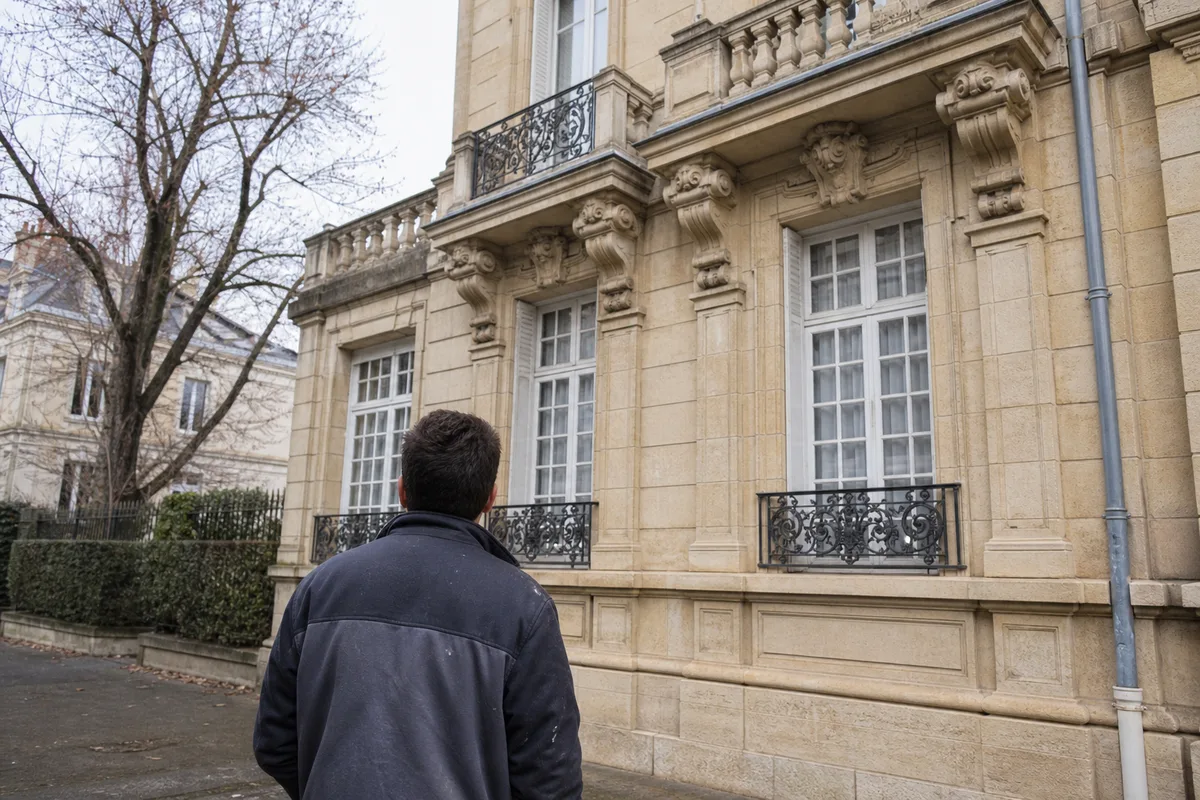 Façade d&rsquo;immeuble ancien de style Belle Époque à Vichy sous une lumière hivernale douce
